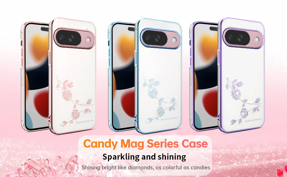 Glitter Phone Case for Google Pixel 10 9 Pro XL 8 7 Pro 6 Plus 9A 8A 7A 6A Rhinestone Transparent Soft TPU Shockproof Back Cover