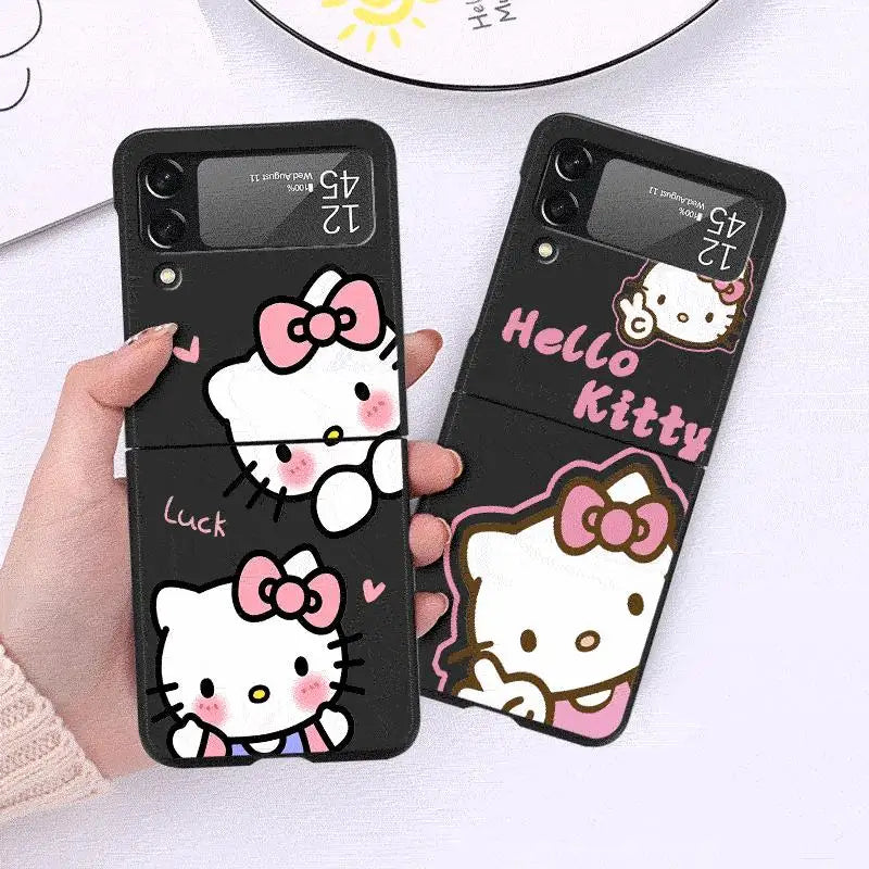 Cute HelloKitty Case for Samsung Galaxy Z Flip 4 3 5 5G Flip Shockproof Capa 6.7 Inches Black Hard PC ZFlip 4 Phone Cover