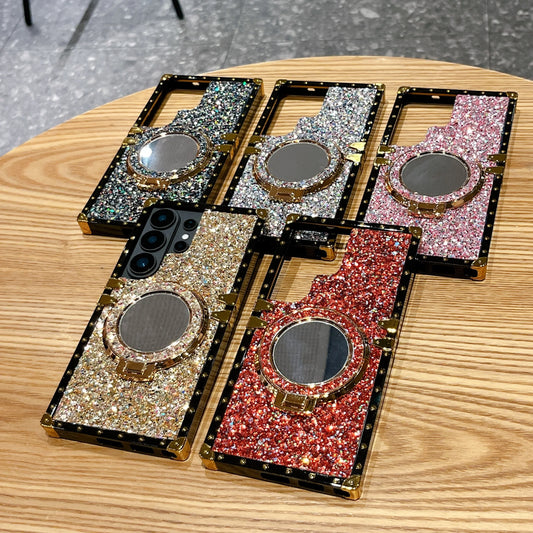 High-End Glitter Makeup Mirror Stand Magnetic Phone Case for Samsung S26 Ultra S25 plus S24FE S23 S22 Protective Cover