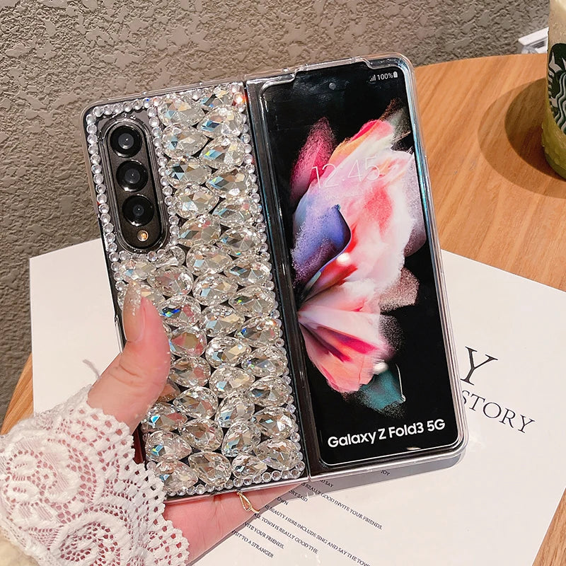 Rhinestone Phone Case For Samsung Galaxy Z Fold 4 5 3 2 6 7 Crystal Designer Carcasa Cases Luxury Telefon Funda Kilifi