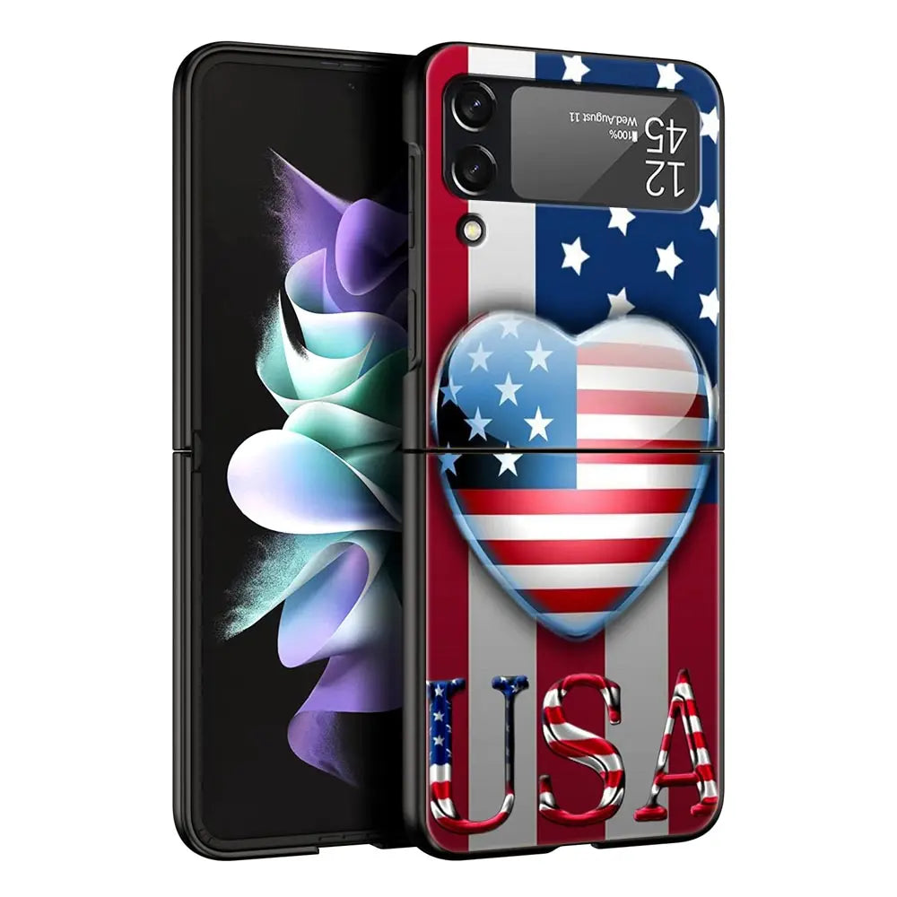Hard PC Phone Case For Samsung Galaxy Z Flip 7 6 5 4 Black For Galaxy Z Flip 3 Foldable Shockproof American United States Flag