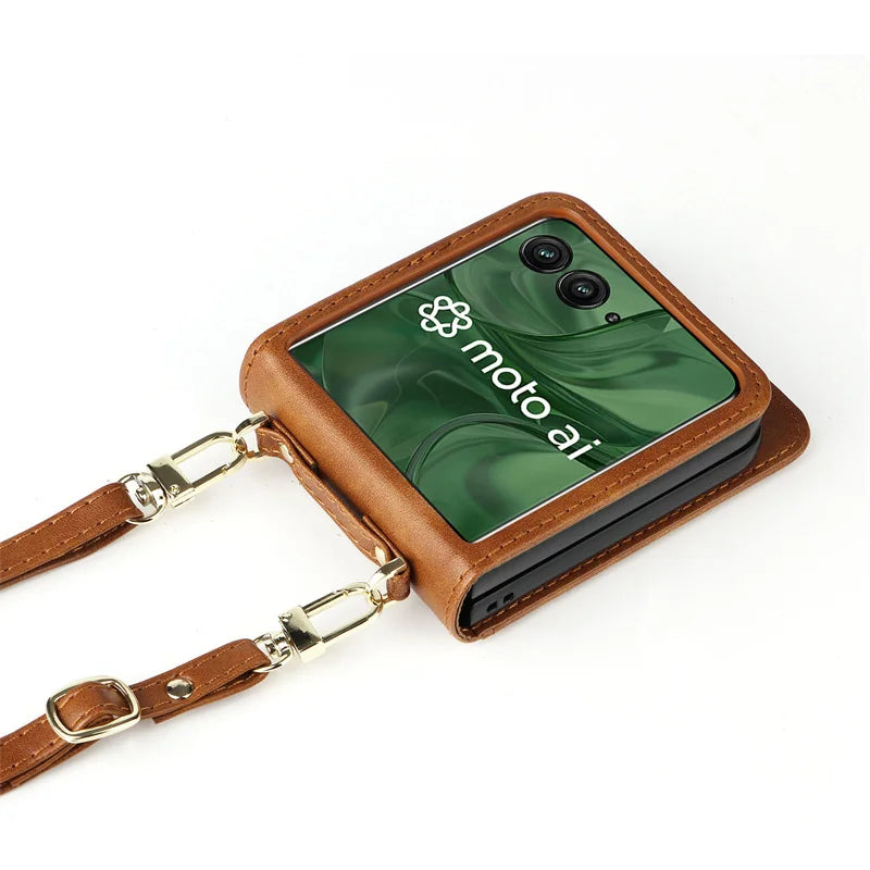 For Motorola Razr 50 60 Ultra Wallet Crossbody Lanyard Phone Case For Moto Razr Plus 2024 Card Holder Leather Protective Cover