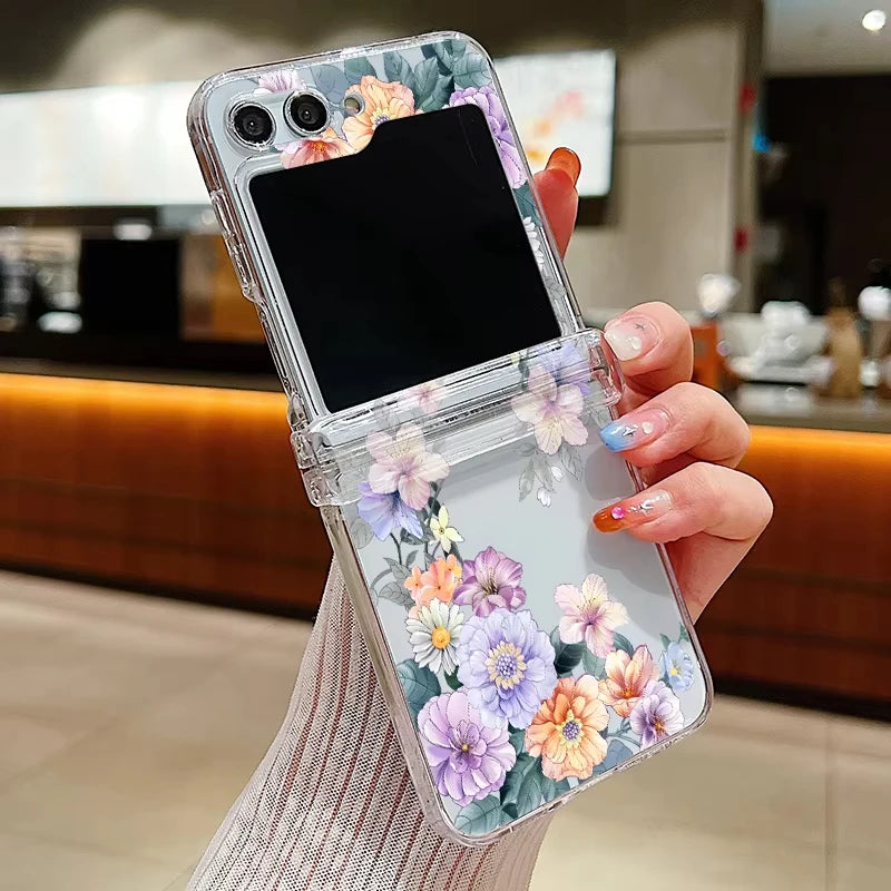 Flowers Pattern Clear Case For Samsung Galaxy Z Flip 7 FE 6 5 4 5G Folding Soft TPU Phone Cover For Samsung Z Flip5 Flip6 Flip7