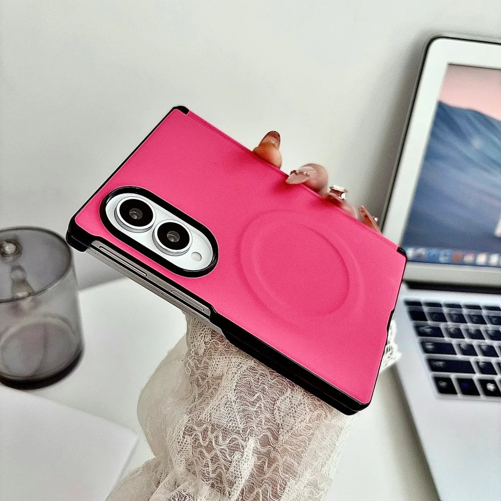 Morandi Color PU Leather Magnetic Case for Samsung Galaxy Z Fold 8 Ultra 7 6 5 4 for Magsafe Dual-axis Hinge Bumper Matte Cover