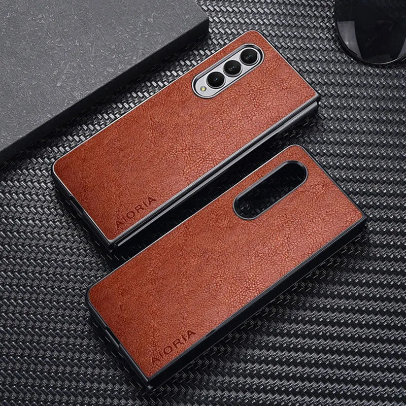 Case For Samsung Galaxy Z Fold 7 6 5 4 3 5G Premium Retro Litchi Leather Pattern Cover for Galaxy Z Fold 7 business style case