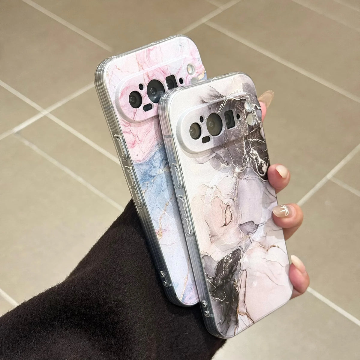 for Google Pixel 9 Pro XL Pixel 10 Pro XL Rope Strap Pendant Fold Phone Case Marble Patterned Shockproof Magnetic Soft Cover