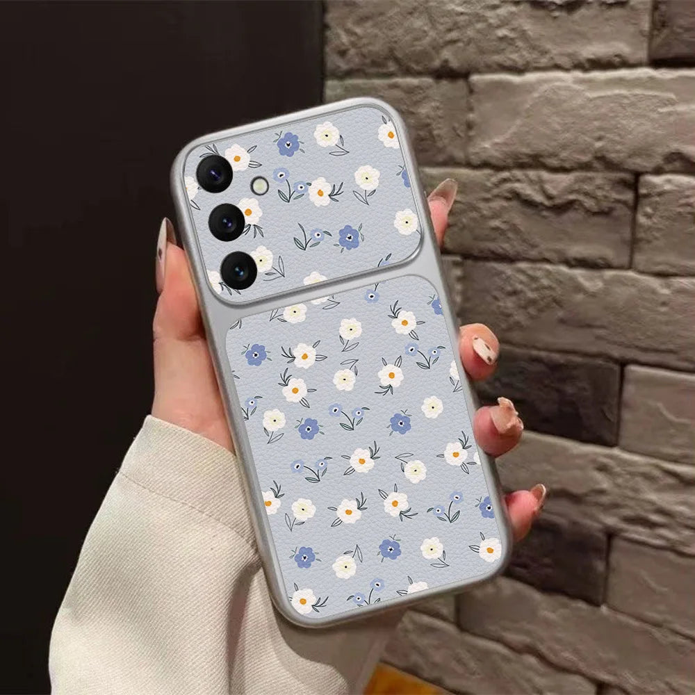 Camera Window Fower Phone Case For Samsung S26 Ultra S24 S25 FE S23 A56 5G A57 A37 A27 A17 A07 A06 A16 A26 A54 A55 Leather Cover