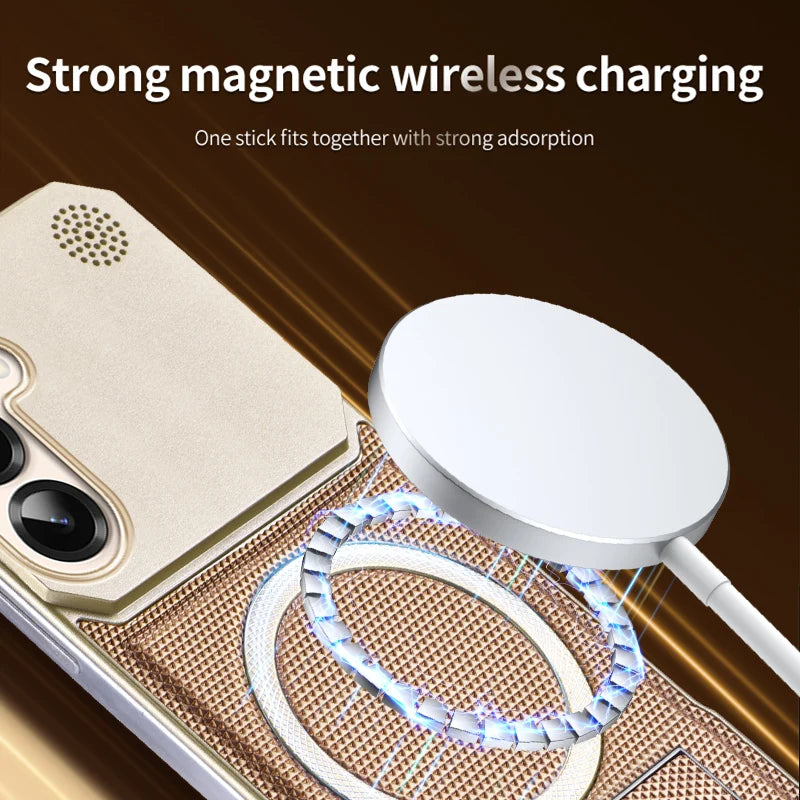 For Magsafe Magnetic Solid Color Leather Not Border Bracket Aromatherapy Phone Case For Samsung S25 Ultra S23 S22 S24 Ultra Plus