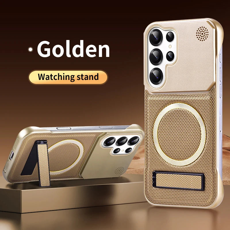 For Magsafe Magnetic Solid Color Leather Not Border Bracket Aromatherapy Phone Case For Samsung S25 Ultra S23 S22 S24 Ultra Plus