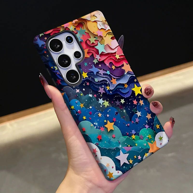 2 IN 1 Film shell Phone Case For Samsung S25 S24 S23 S22 S21 Plus Ultra S25 Edge S20 FE A56 A16 15 26 36 Dreamy Starry Sky Cover
