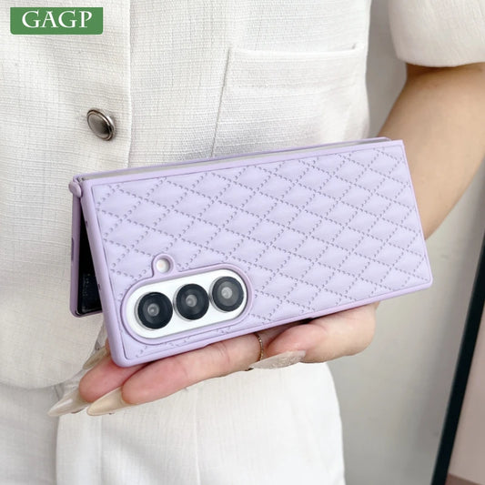 Fashion Diamond Texture PU Leather Phone Case for Samsung Galaxy Z Fold 7 6 5 4 3 5G Shockproof ZFold7 fold6 Cover Shell