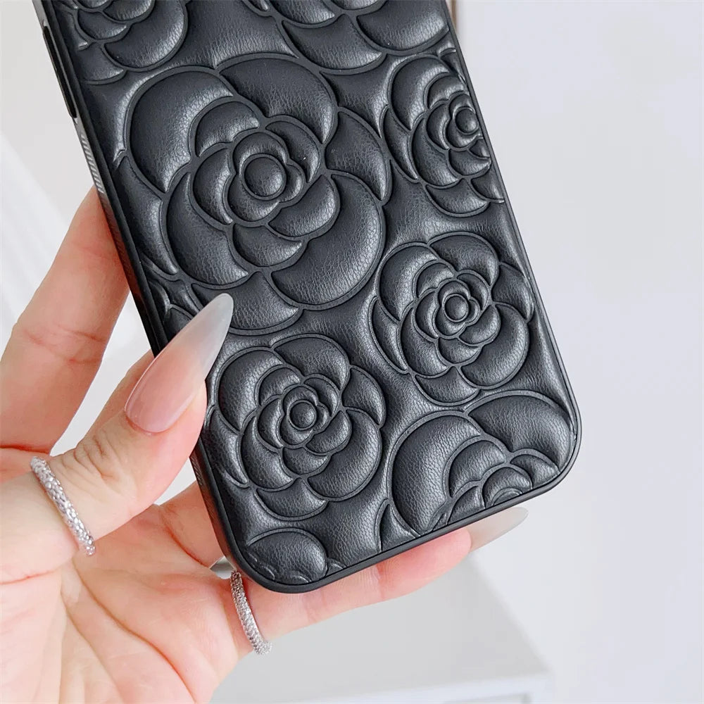 Camellia Flower Pattern PU Leather Phone Case For Samsung Galaxy S25 Ultra Edge S24 FE S23+ Plus A56 A55 A54 A53 A36 A35A26 5G