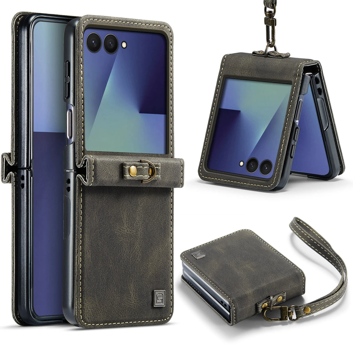 Retro Wrist Strap Leather Phone Case for Samsung Galaxy Z Flip 8 7 FE 6 5 4 Shockproof Comfortable Grip Slim Fit Portable Cover