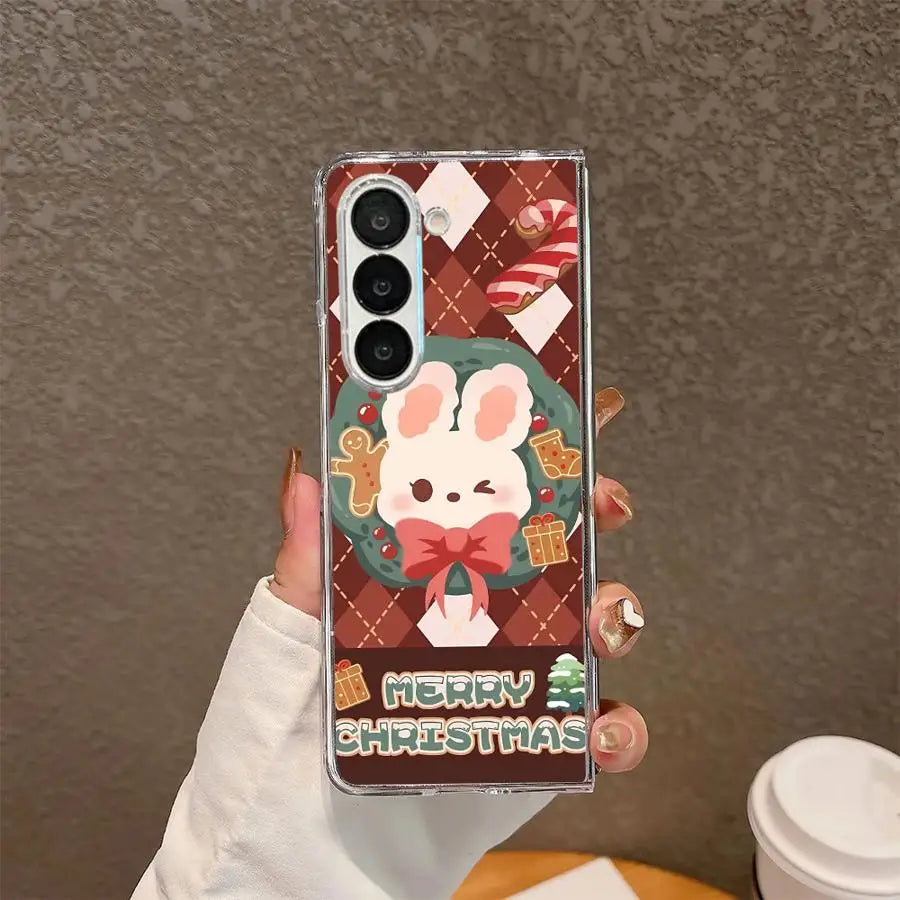 Christmas Cartoon Rabbit Transparent Soft Phone Cover Case for Samsung Galaxy ZFold5 ZFold7 ZFold4 ZFold3 ZFold6 Z Fold 7 6 5 4