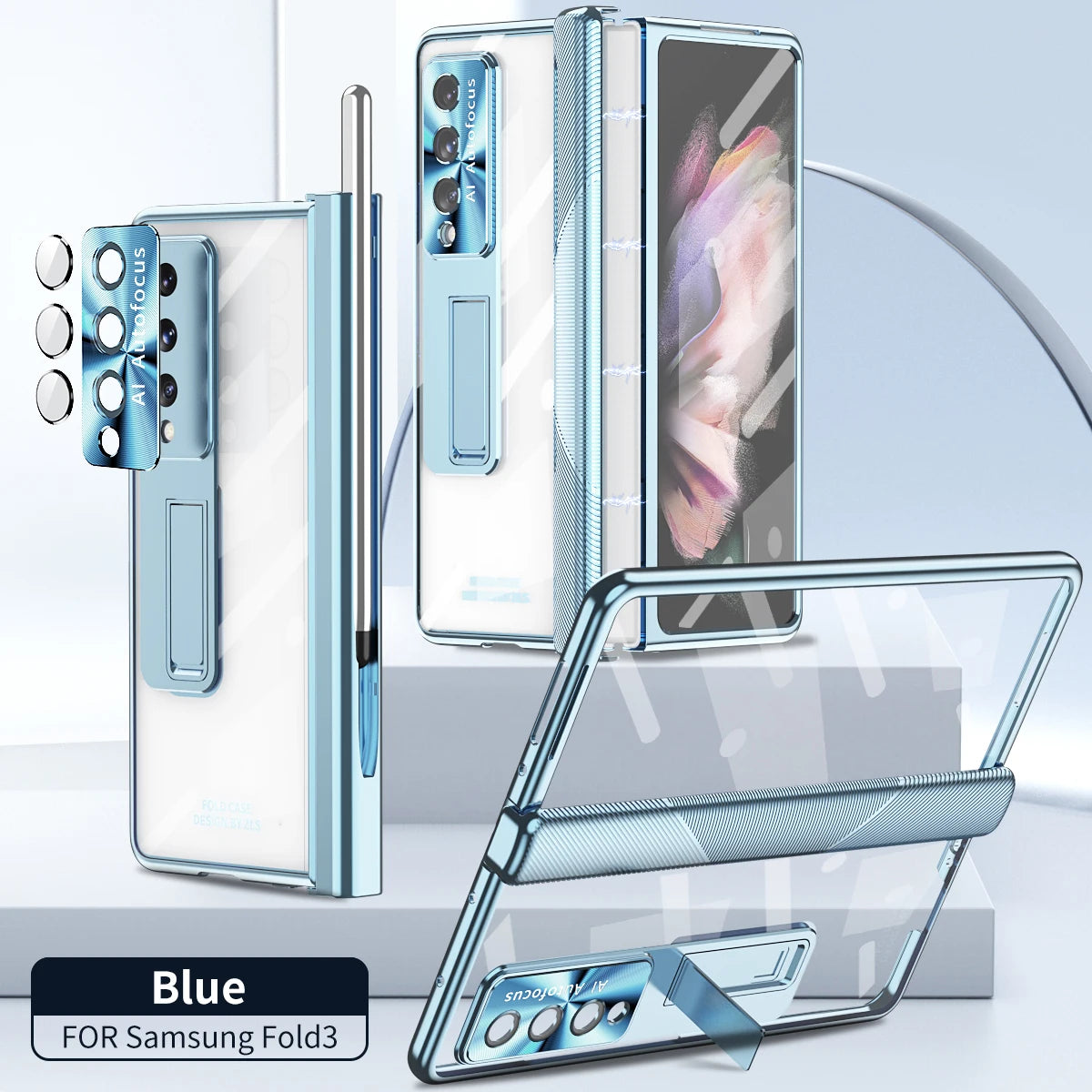 Plating Clear Magnetic Case For Samsung Galaxy Z Fold 7 6 5 4 3 Kickstand 360 Full Screen Protector Film Folding Cover
