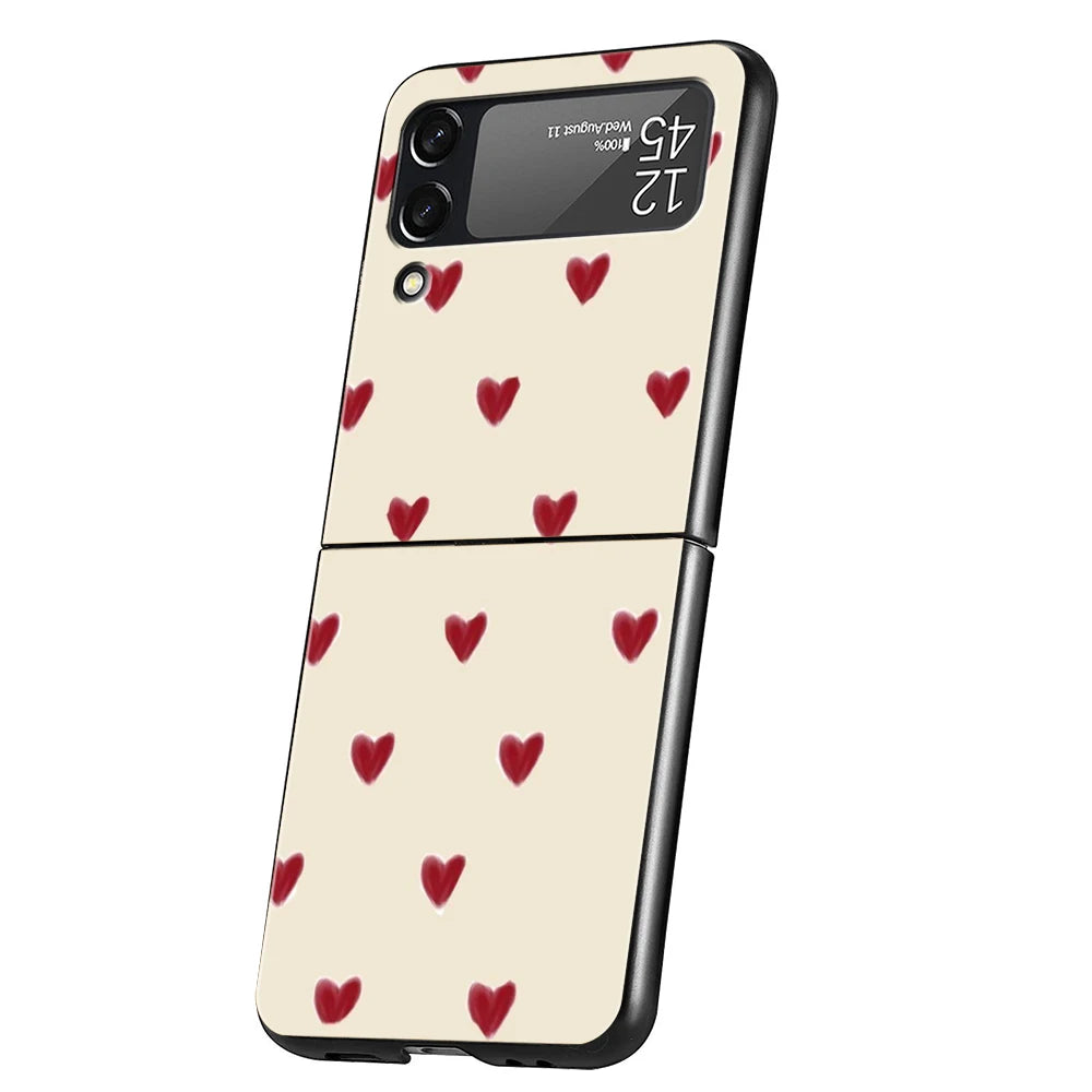 Love Heart Phone Case For Samsung Galaxy Z Flip 3 4 5 6 7 Hard Black Folding PC For Samsung Z Flip3 Flip4 Flip5 Cover
