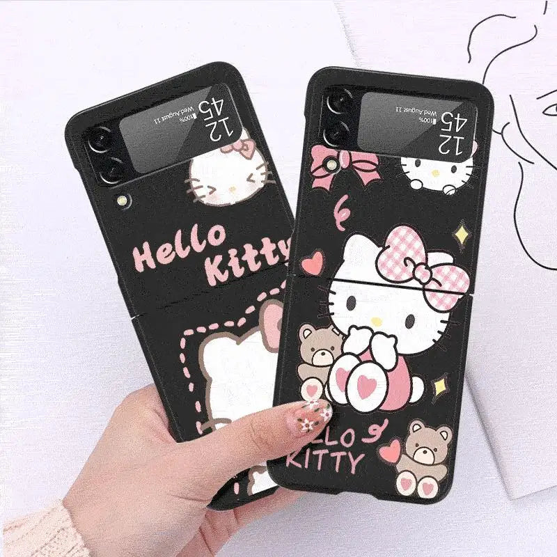 Cute HelloKitty Case for Samsung Galaxy Z Flip 4 3 5 5G Flip Shockproof Capa 6.7 Inches Black Hard PC ZFlip 4 Phone Cover