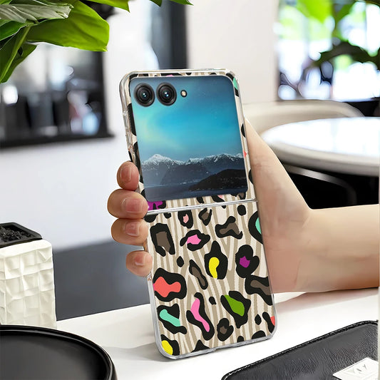 Black Leopard Print Phone Case for Motorola Razr 60 50 Ultra 40 Ultra Razr Plus 2025 2024 2023 Clear Hard Cover Fundas