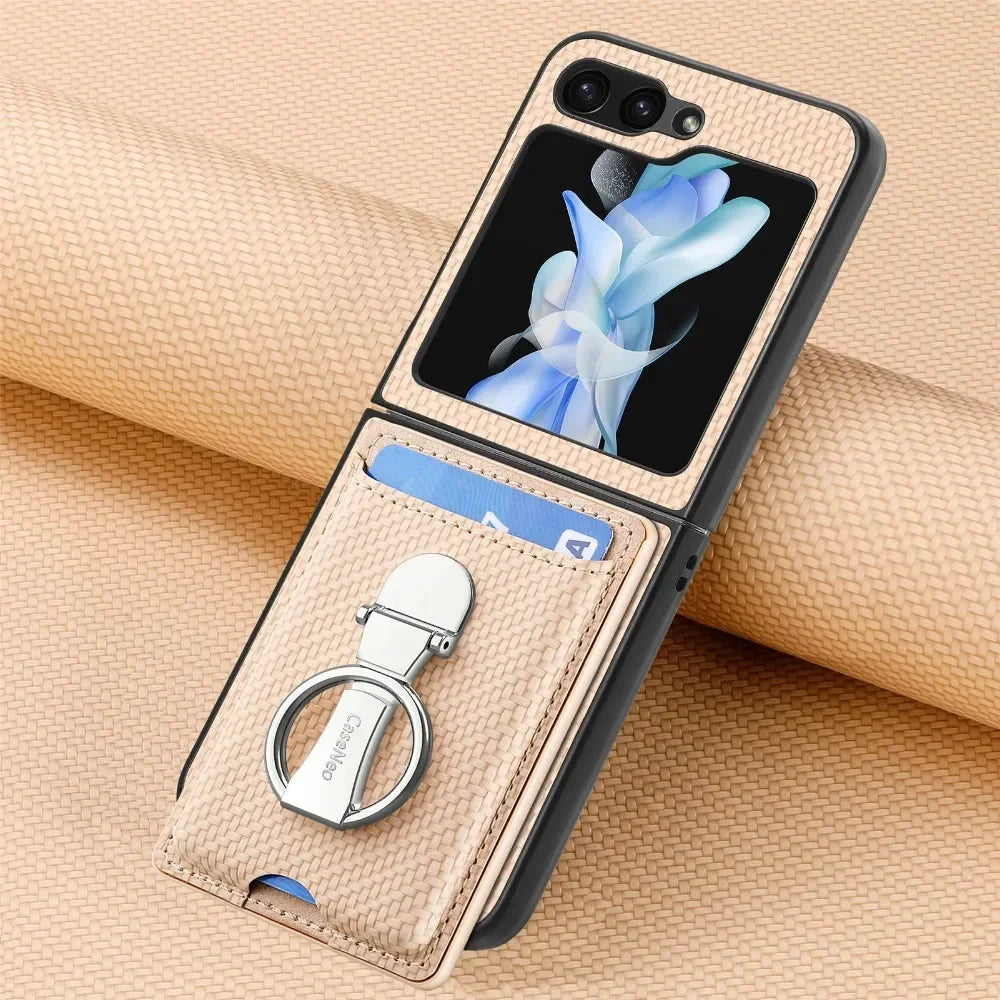 Ring Card Holder Wallet Flip Phone Case for Samsung Galaxy Z Flip 7 6 5 4 3 2 Flip7 Flip6 Flip5 Flip4 Flip2 5G PU Leather Cover