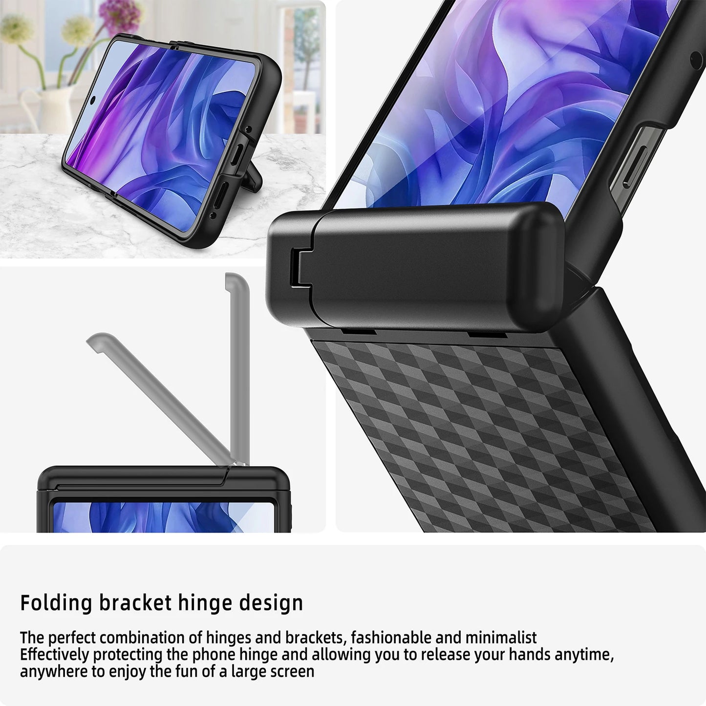 Water Cube Design Hinge Wrapped Hard Case With Hiden Stand And Glass Protector For Motorola Razr 60 50 60Ultra 2025 2024