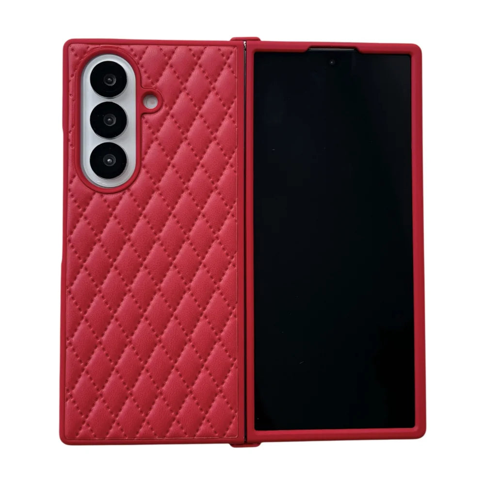 Fashion Diamond Texture PU Leather Phone Case for Samsung Galaxy Z Fold 7 6 5 4 3 5G Shockproof ZFold7 fold6 Cover Shell