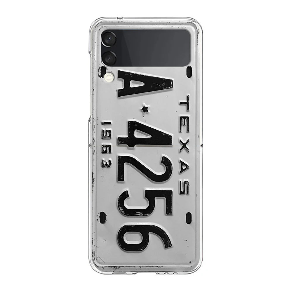 Retro Vintage License Plate Phone Case For Samsung Galaxy Z Flip 7 6 5 4 3 For Samsung Flip7 Flip6 Shockproof Hard Folding Cover