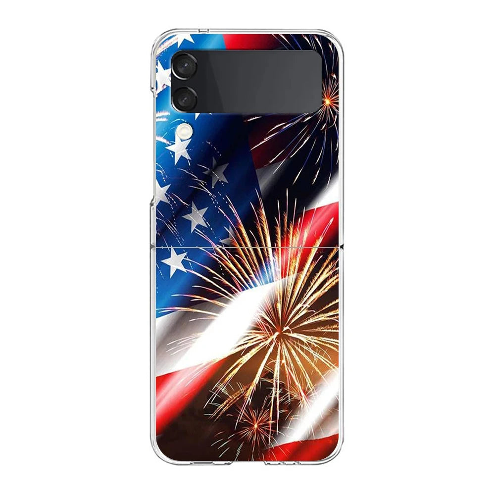 Phone Cover For Samsung Galaxy Z Flip 7 6 5 4 Case Transparent For Samsung Z Flip 3 Hard PC Shell American United States Flag