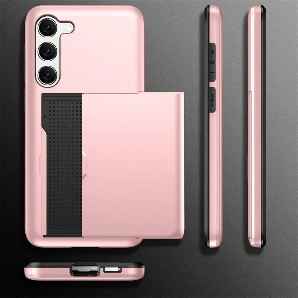 For Samsung Galaxy S25 S24 Ultra S22 Plus S23 S21 S20 FE Note 20 A17 A55 Wallet Cover Card Holder Slot Shockproof Phone Case