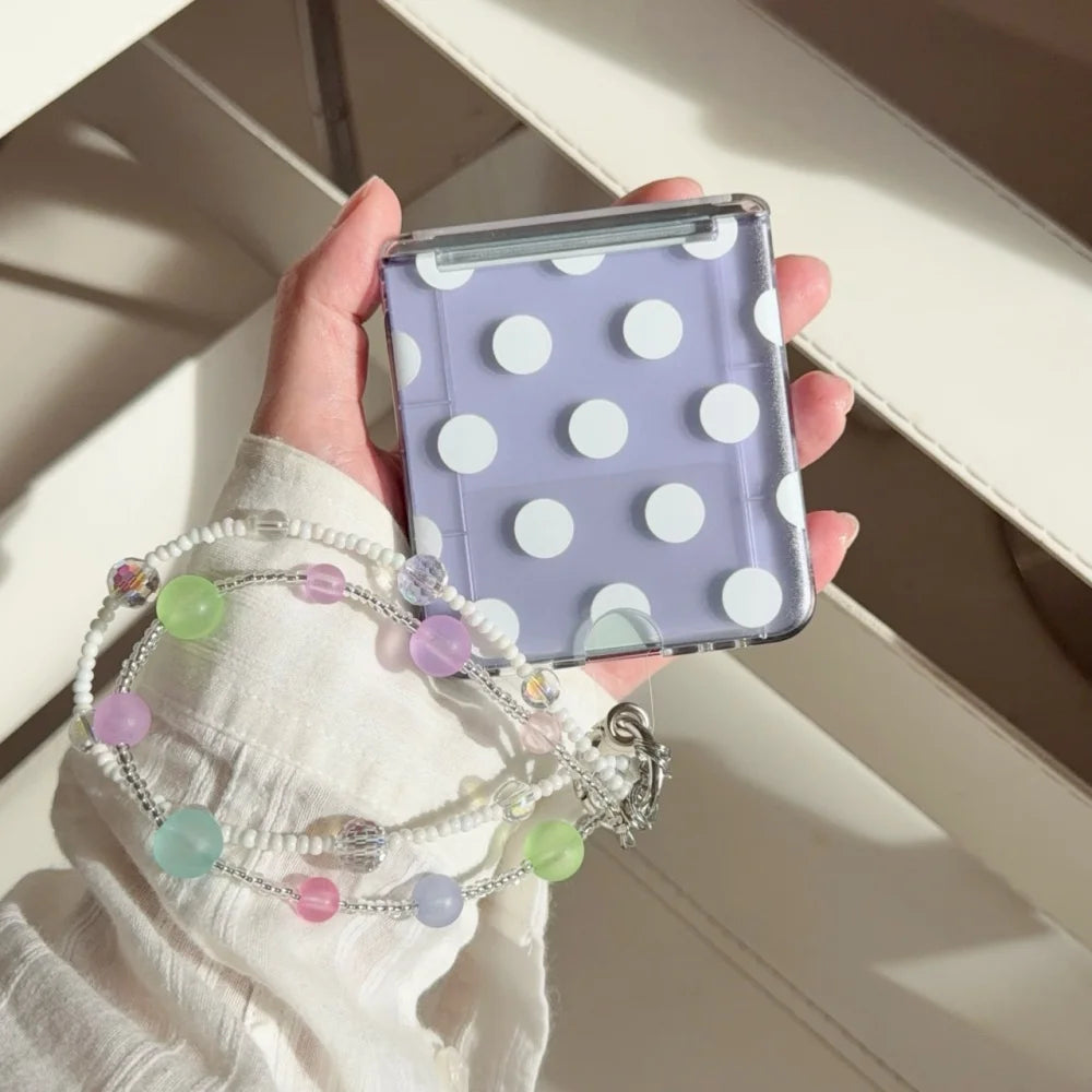 ZFlip 8 Luxury Polka Dot Card Slot Beads Bracelet Case for Samsung Galaxy Z Flip 8 ZFlip 3 4 5 6 7 8 Transparent Hard Back Cover