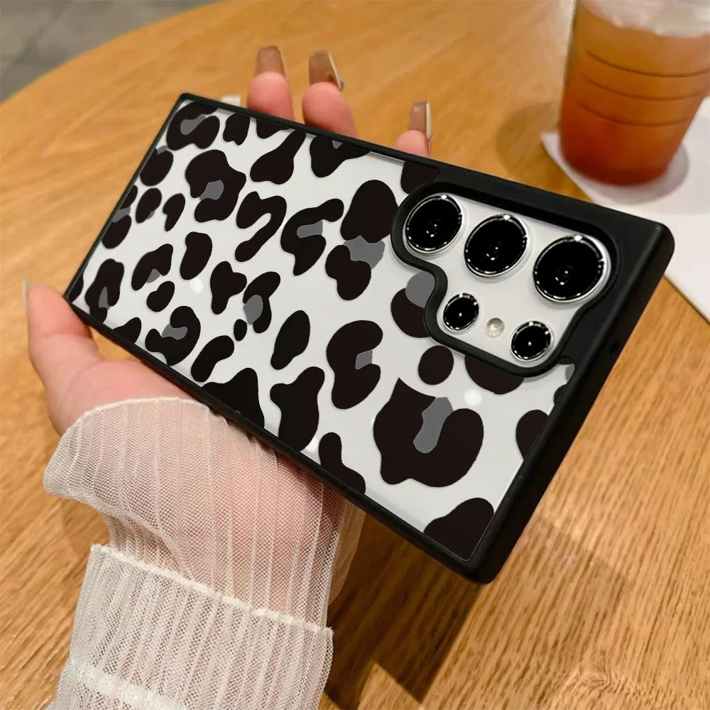 Silicone Matte Phone Case For Samsung Galaxy S25 Ultra Funda S24 Ultra S24 FE S23 Ultra S26 Prtotective Leopard Painted Cover