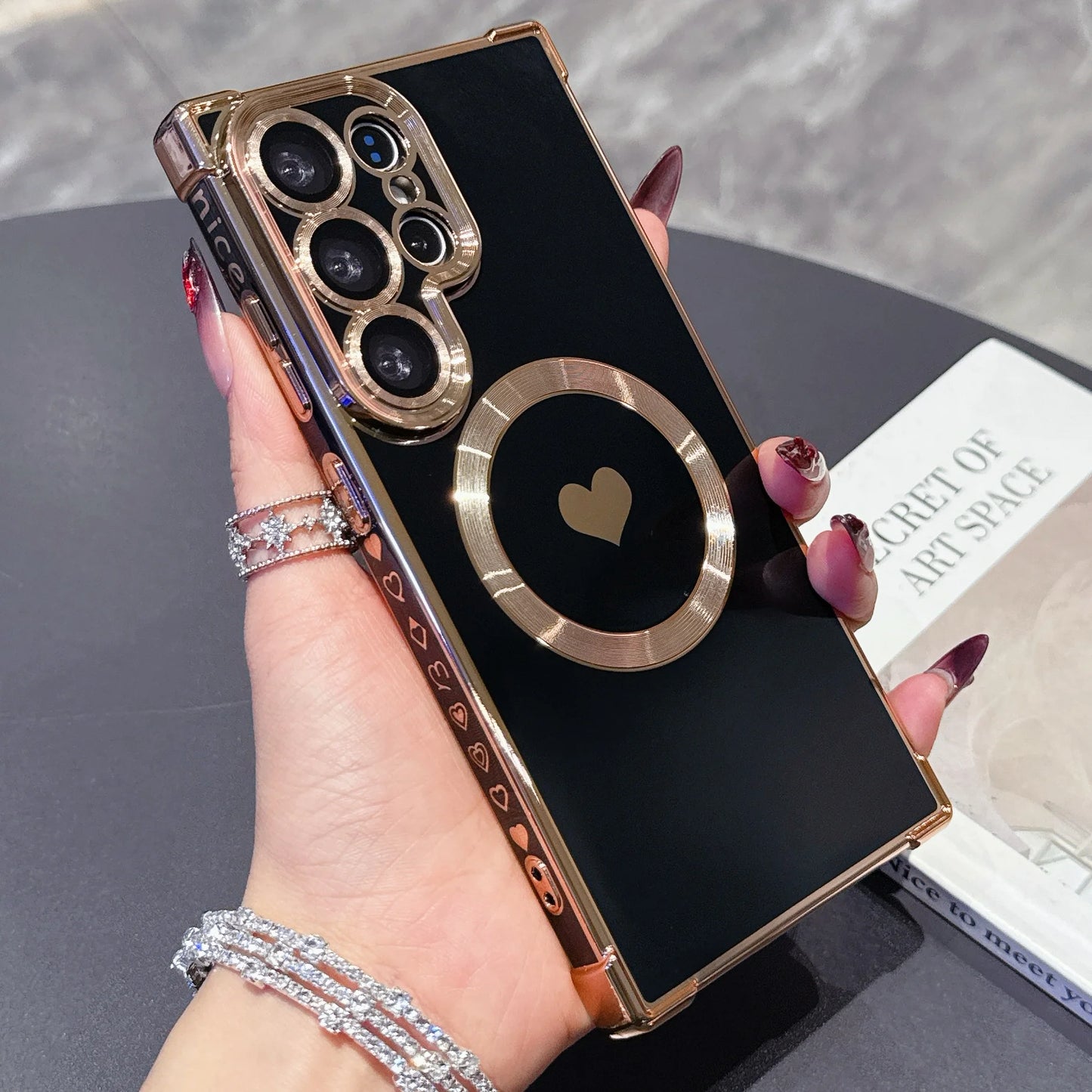 Lovely Heart Phone Case For Samsung Galaxy S26 Ultra Magnetic Wireless Charging Phone Cover For Samsung S25 Ultra S24Ultra Shell
