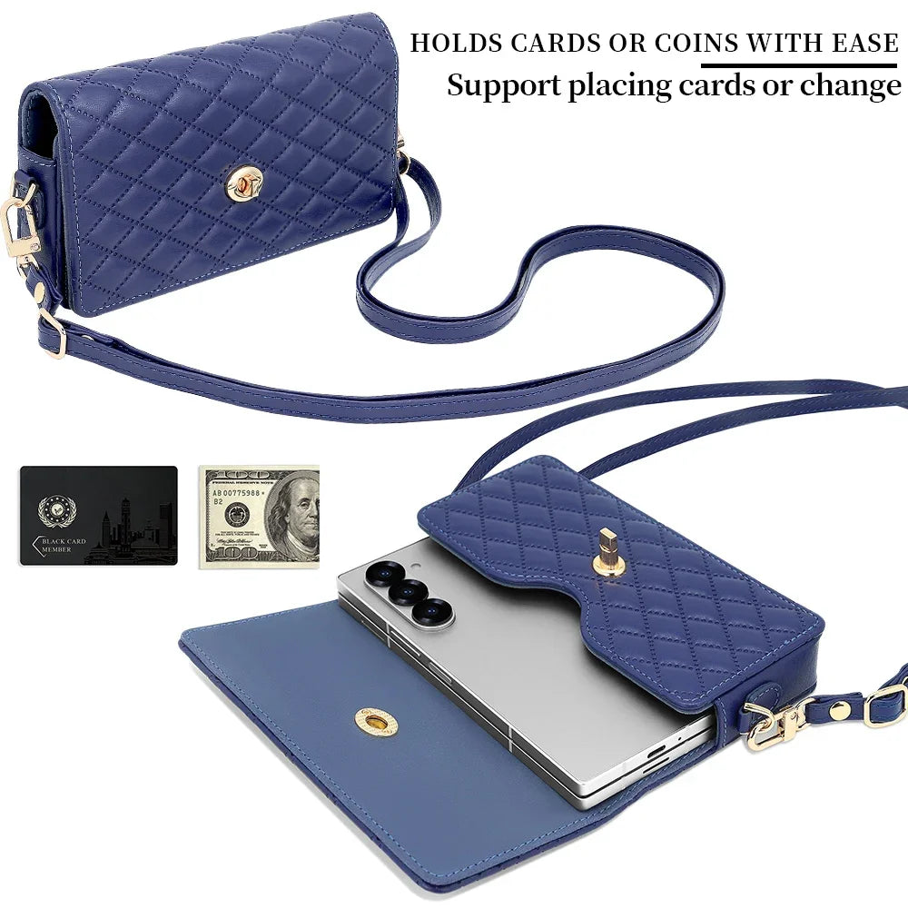 Luxury Fashion Wallet Crossbody Lanyard Phone Case for Samsung Galaxy Z Fold 7/6/5/4/3 - Stylish Protective Cover