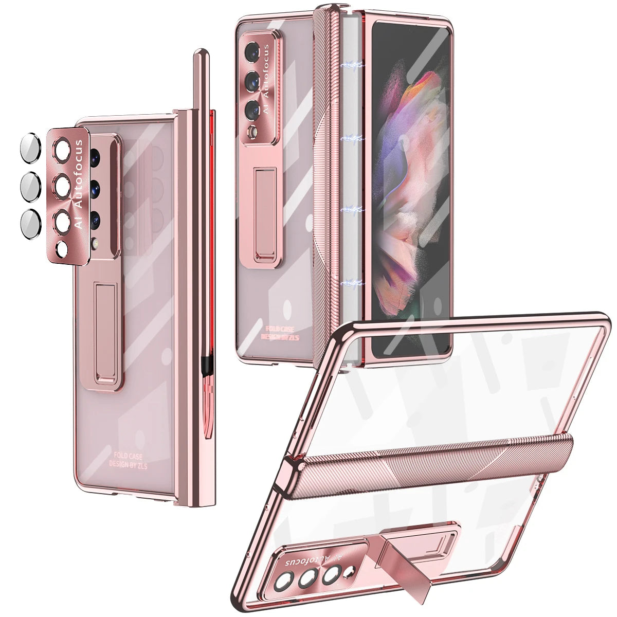 With Pen Plating Clear Magnetic Case For Samsung Galaxy Z Fold 7 6 5 4 3 Kickstand 360 Full Screen Protector Film Folding Cover