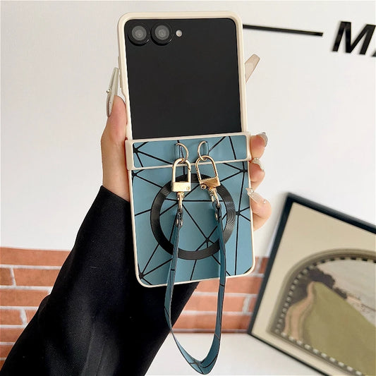 Luxury Geometric Prism Magnetic Phone Case For Samsung Galaxy Z Flip 7 6 5 4 3 5G ZFlip7 FE For Magsafe 3-piece Set Hinge Cover