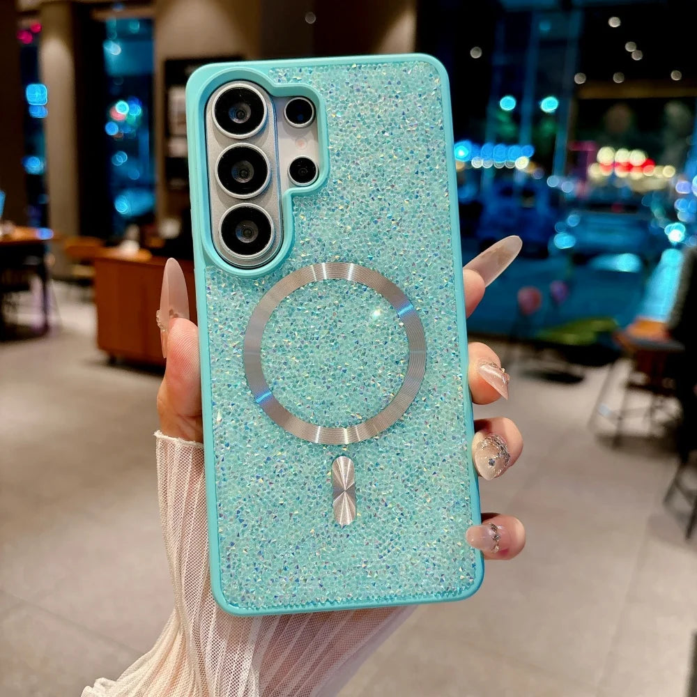 for Galaxy S26 Ultra Diamond Magnetic Case For Samsung S23 S24 S25 Ultra S26 Plus Bling Glitter for Magsafe Shockproof TPU Cover