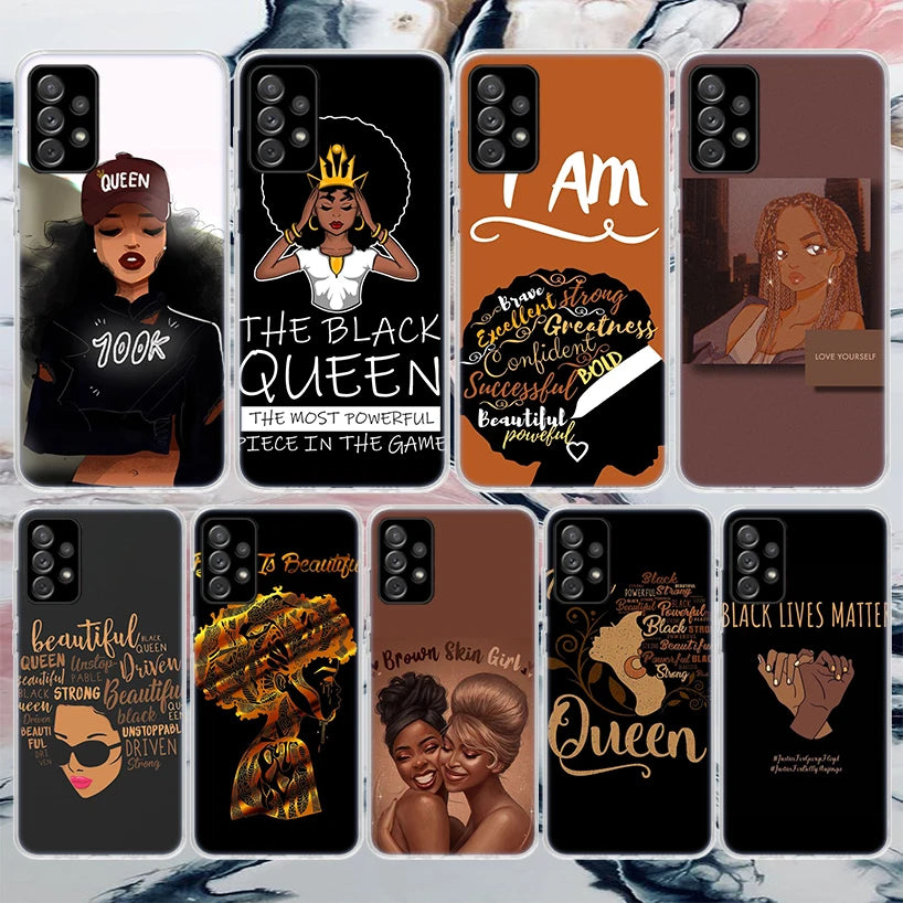 Black Girl Queen Melanin Poppin Soft Phone Case For Samsung Galaxy A14 A13 A12 A15 A54 A53 A52 A55 A34 A33 A32 A35 A24 A23 A22 A