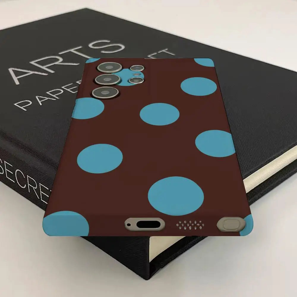 Full Screen Polka Dots Ins Korean Sweet Phone Case For Samsung S25 24 23 ULTRA Plus S22 Glossy HD Hard Cover Film Shell