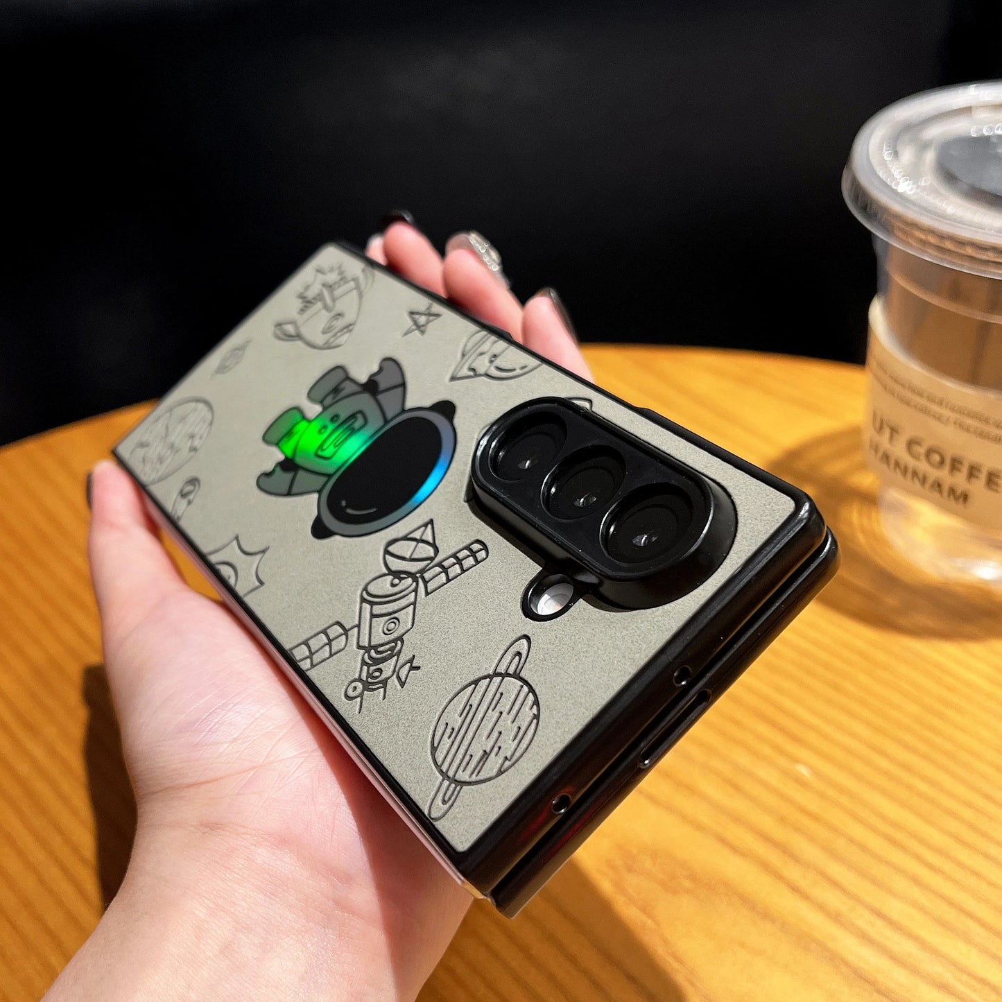 Cartoon Astronaut Leather Phone Case For Samsung Galaxy Z Fold 7 6 5 4 Fold7 Fold6 Fold5 Fold4 Shockproof Cover