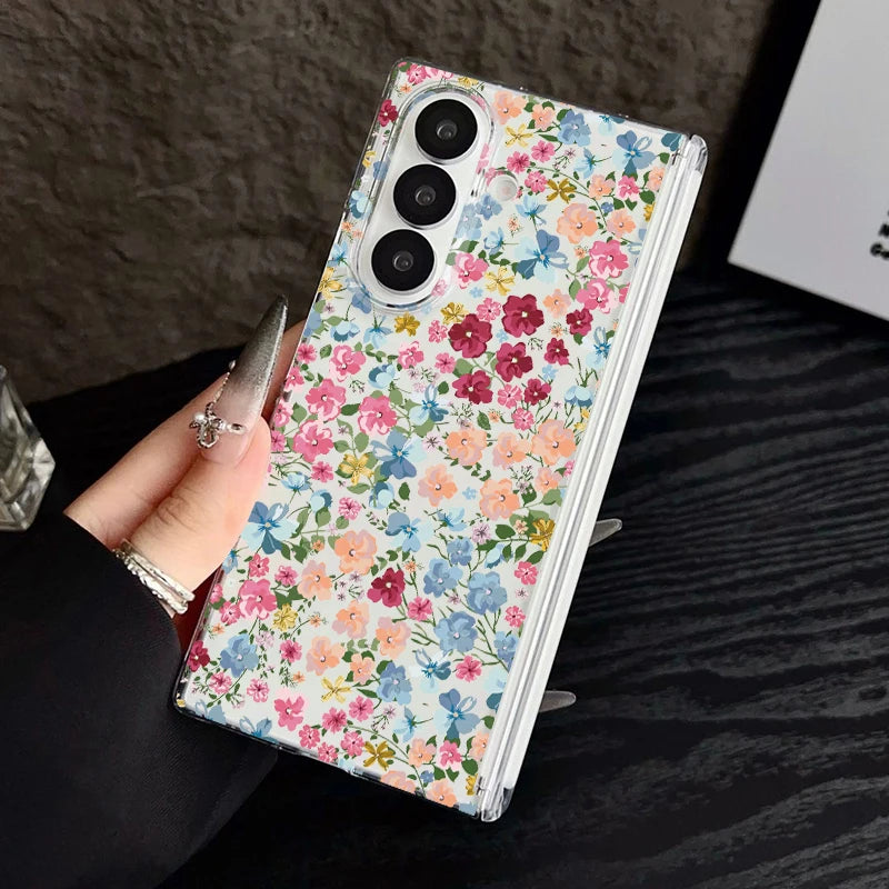 Magnetic Adsorption Clear Phone Case For Samsung Galaxy Z Fold 7 6 Fold7 Fold6 Fold5 5G Colorful Plant Printing Hard Back Cover
