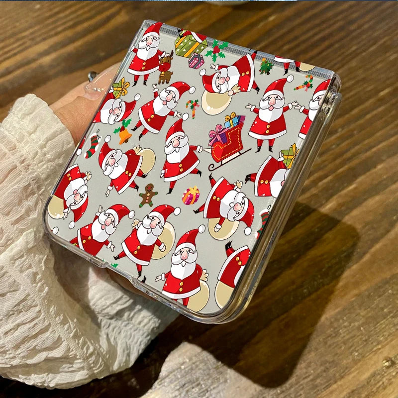 Christmas Phone Case For Motorola Razr 50 40 Ultra Razr 40 Ultra 50 40 Clear Hard PC Folding Shockproof Snowman Patterned Cover