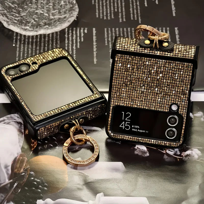 Artificial Diamond-Plated Ring Buckle Phone Case for Samsung Galaxy Z Flip 7 6 5 4 3 Series  Featuring a Luxurious Design Shiny