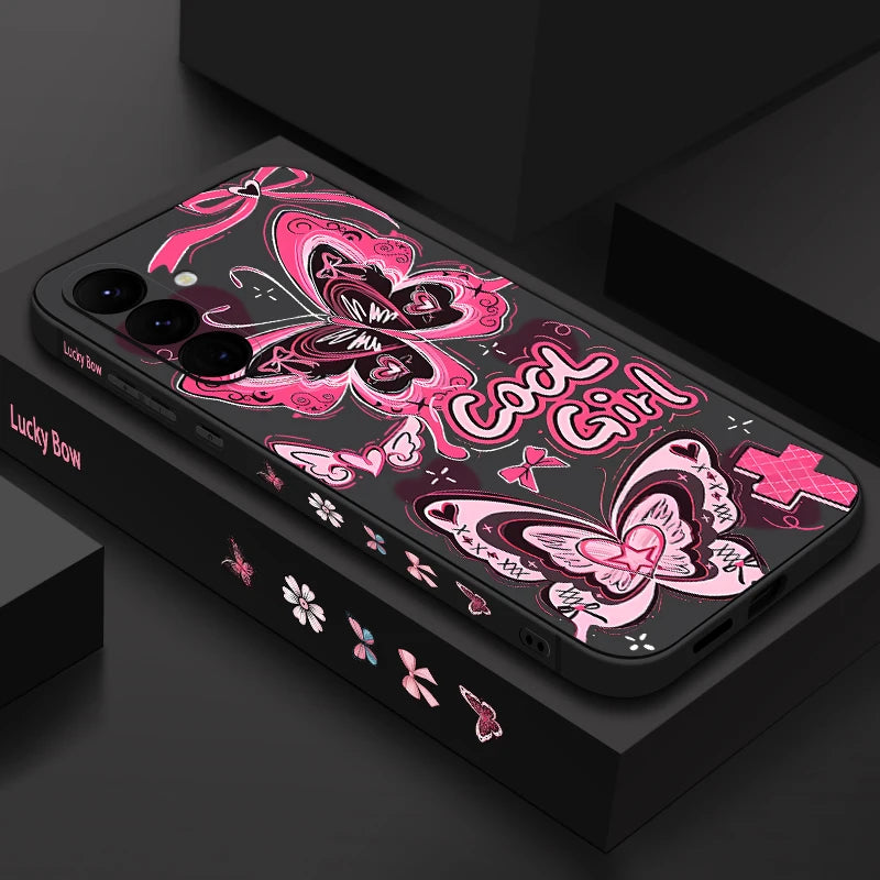 Cool Girl Butterfly Case For Samsung Galaxy S25 Edge S24 Ultra S23 S22 Plus S21 FE A15 A35 A55 A16 A54 A36 A56 A17 5G Capa Funda