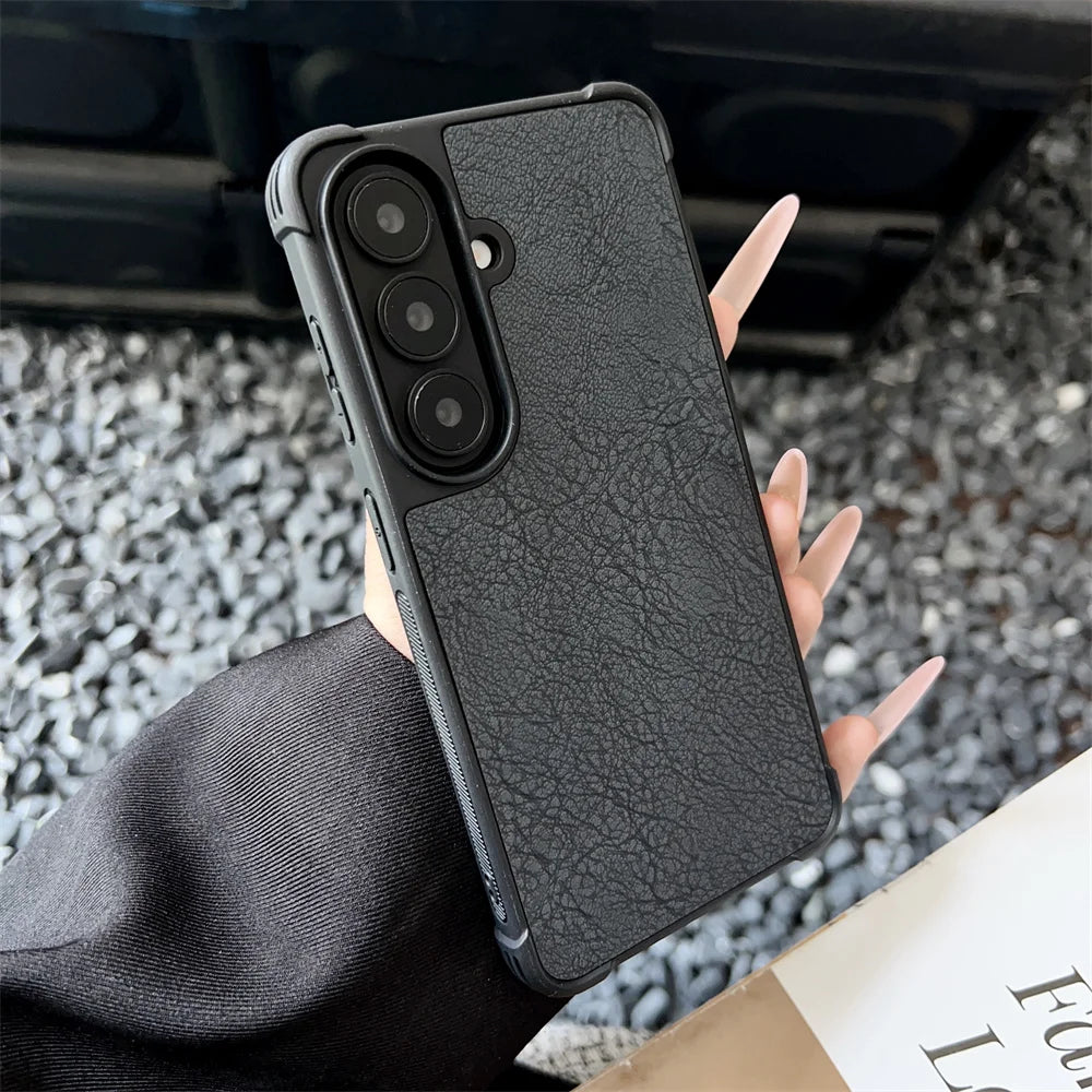 Luxury Leather Hybrid PC Armor Phone Case For Samsung S26 Ultra Plus S26Plus s26Ultra Shockproof Bumper Protection Back Cover