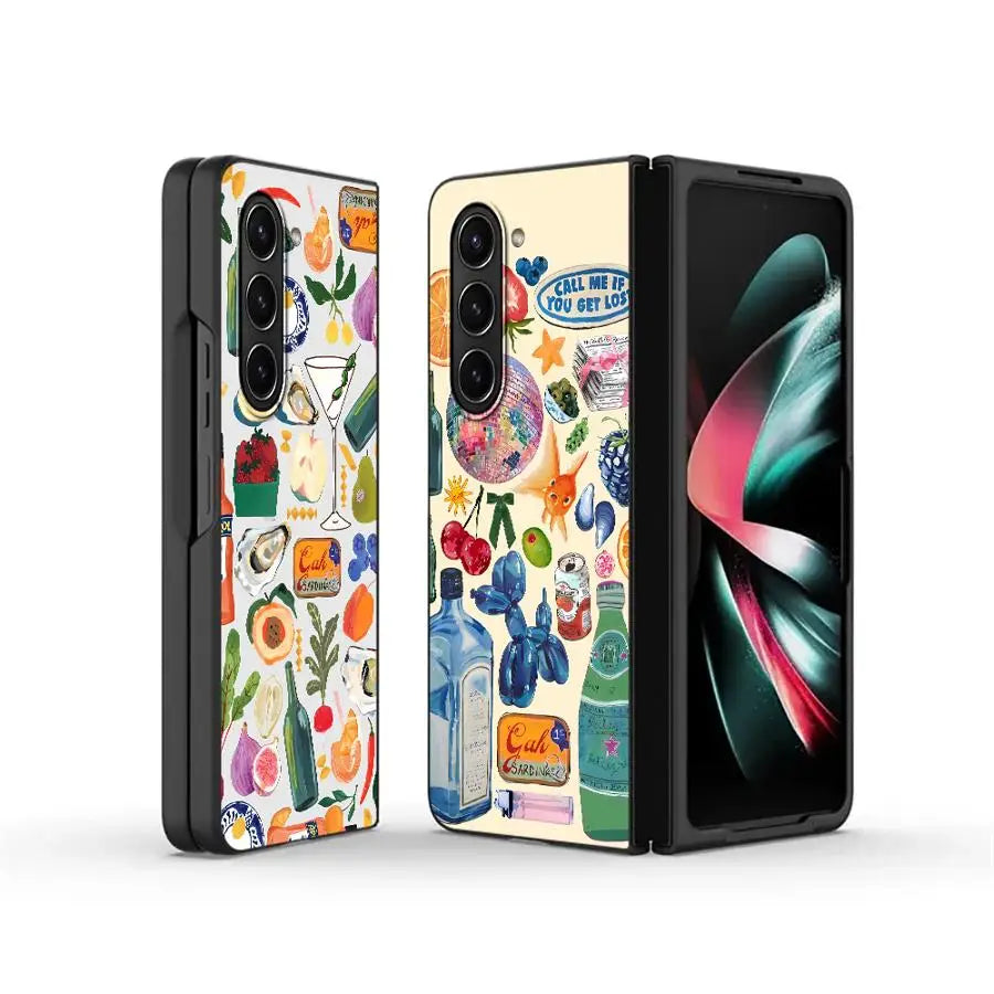 Case for Samsung Galaxy Z Fold 7 6 5 4 3 ZFold6 ZFold7 ZFold4 ZFold5 ZFold3 Back Phone Cover Luxury Seaside Scenery Wine Lemon