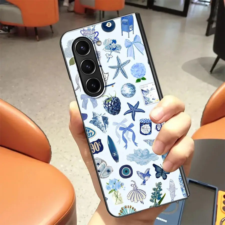 Case for Samsung Galaxy Z Fold 7 6 5 4 3 ZFold6 ZFold7 ZFold4 ZFold5 ZFold3 Back Phone Cover Luxury Seaside Scenery Wine Lemon