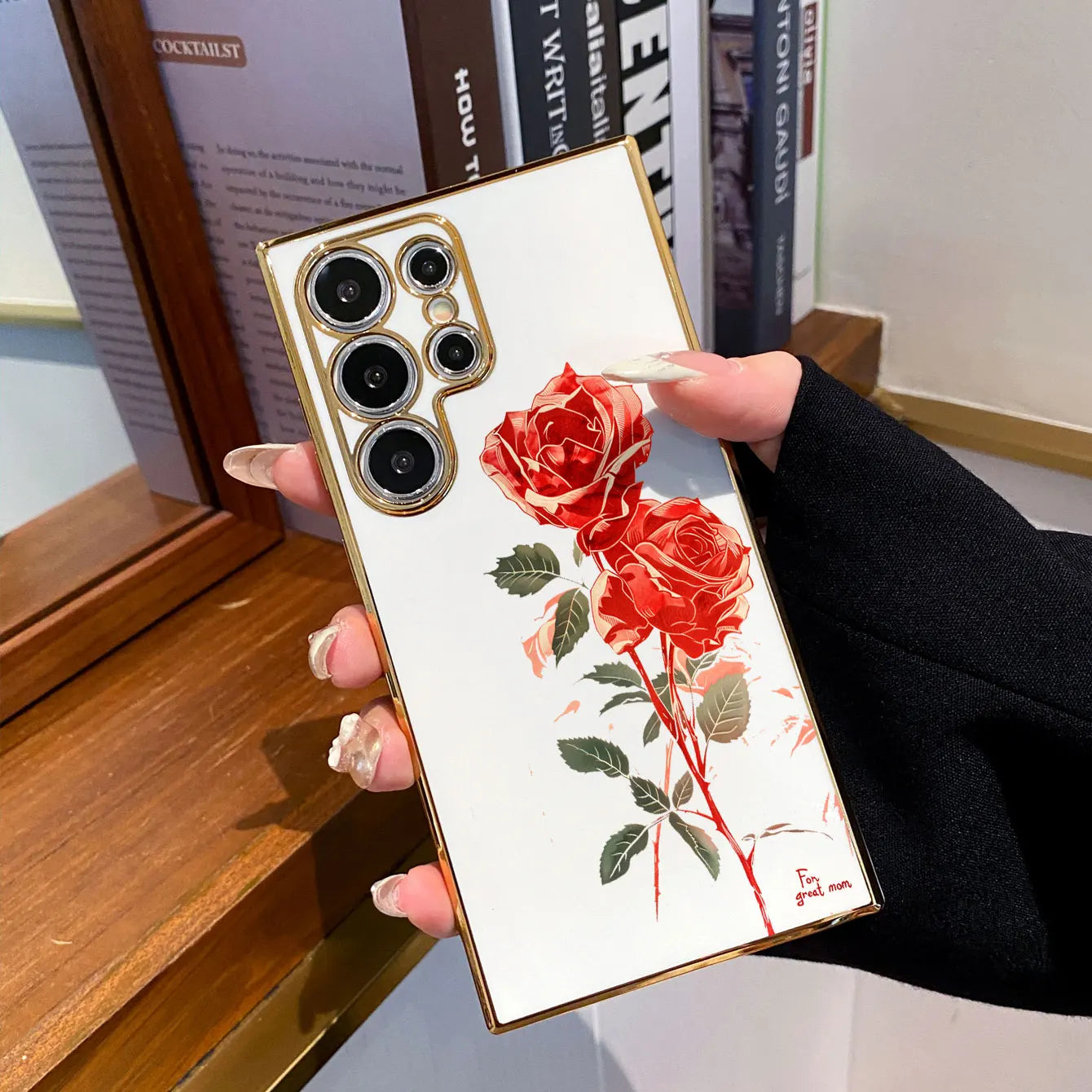 Luxury Plating Red Rose Pattern Design Phone Case For Samsung Galaxy S25 Ultra S24 S23 FE S22 S21 S20 Plus Silicone Back Cover