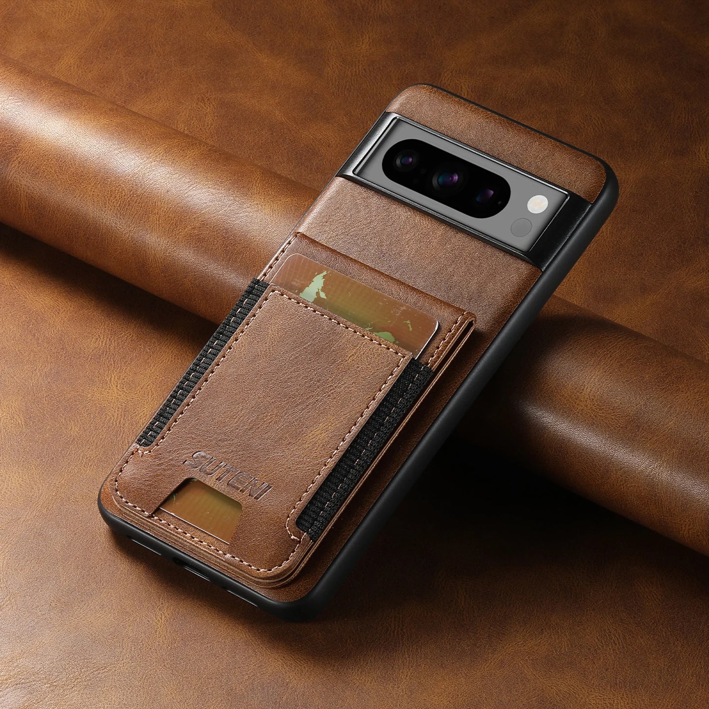 SUTENI Card Holder Phone Case Luxury Faux Leather Stand For Google Pixel 10ProXL 9 8A 7 6