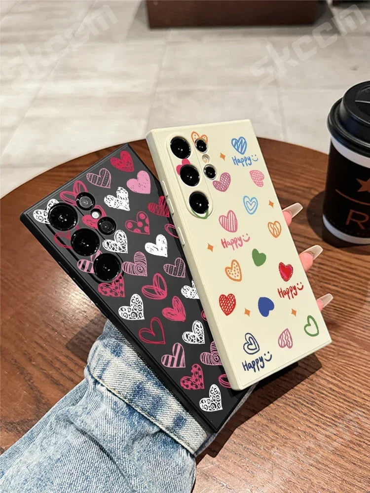 Colorful Love Heart Happy Phone Case For Samsung Galaxy S24 Ultra S25 S23 S22 Plus S20 FE A54 A55 A15 A35 A51 A71 A72 A73 Cover