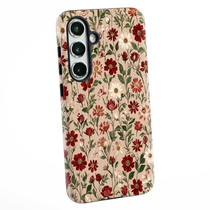 For Samsung S25 S24 S23 S22 S21 Plus Ultra S25 Edge S20 FE A56 A16 15 26 36 Vintage Flower 2 IN 1 Film shell Phone Case Cover