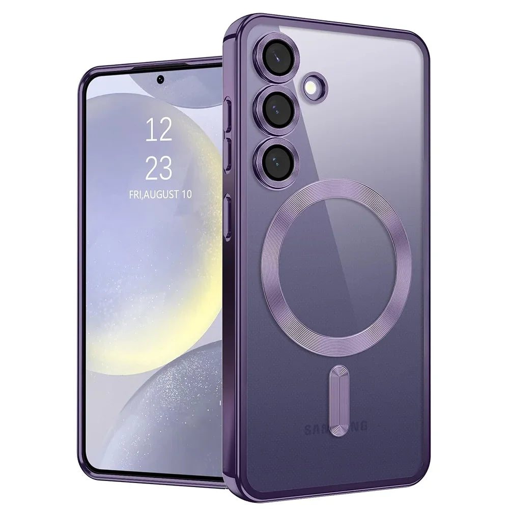 Luxury Plating Silicone Case For Samsung Galaxy S26 S25 Edge S24 FE S23 S21 S22 Ultra Plus Magnetic For Magsafe Clear Soft Cover